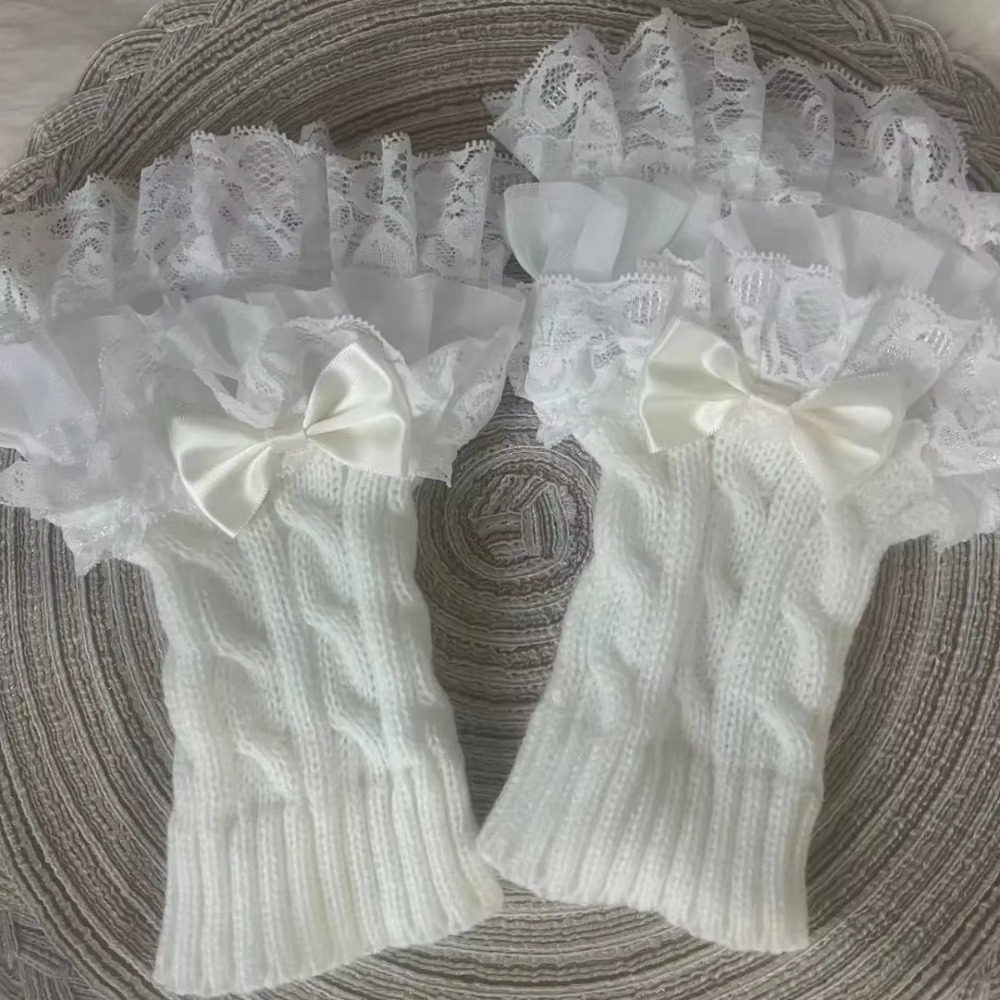 Fingerless Glove Knit - 1 pair Lace Ruffle Hand Sleeves