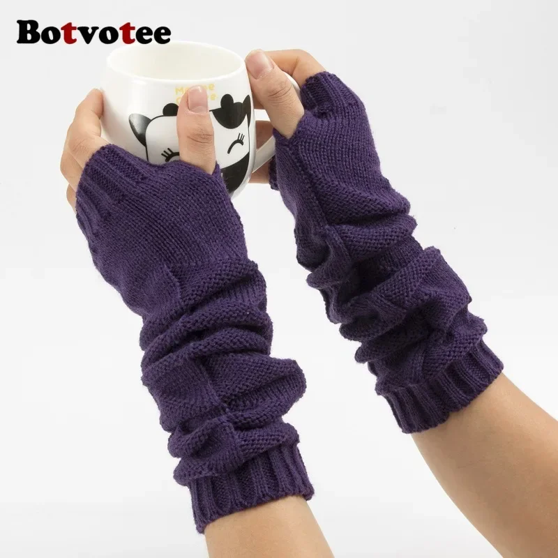 Fingerless Glove Knit - Botvotee Y2k Chunky Knit Arm Warmers