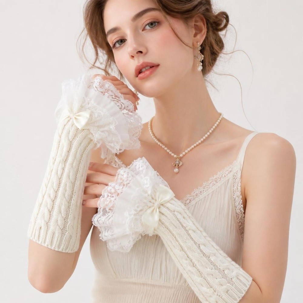 1 pair Lace Ruffle Hand Sleeve - Fingerless Glove Knit recension och pris