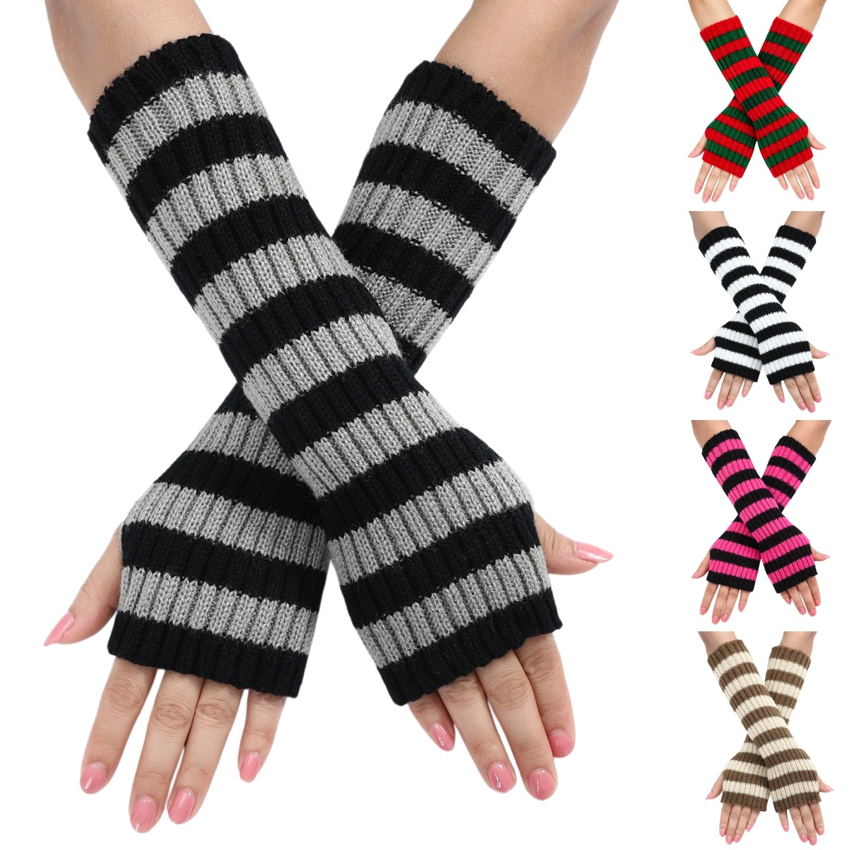 Y2K Striped Fingerless Arm War - Fingerless Glove Knit recension och pris